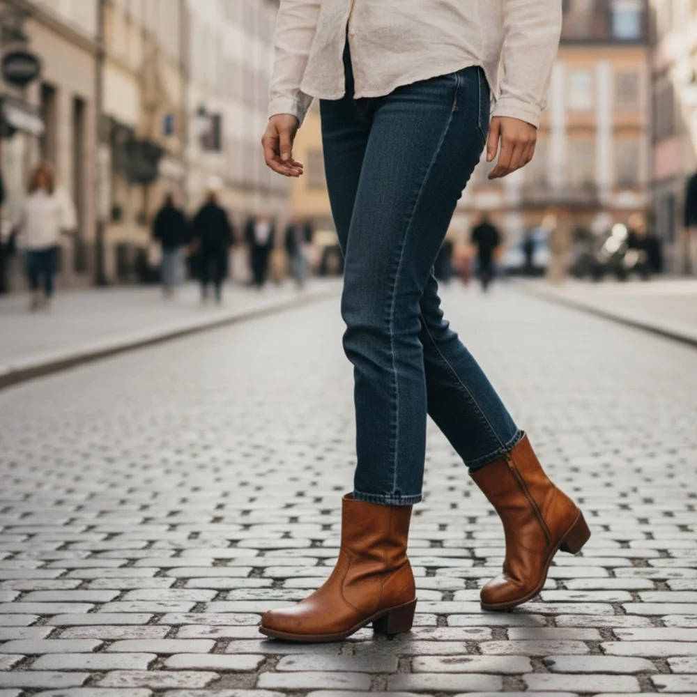 Frye Campus 14L Cognac Brown Leather Vintage Short Zip Up Mid-calf Lug AnkleBoot - Picture 3 of 11